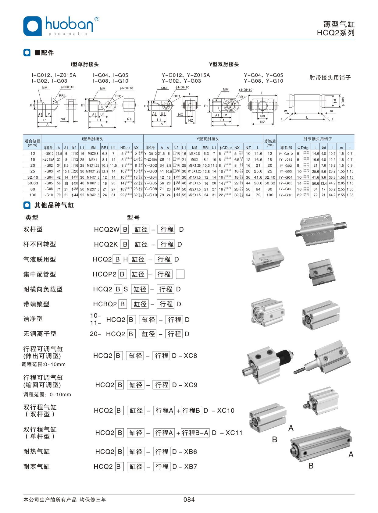 HCQ2薄型氣缸，標準型